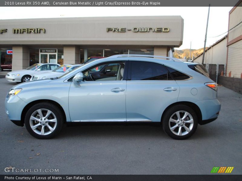 Cerulean Blue Metallic / Light Gray/Espresso Birds-Eye Maple 2010 Lexus RX 350 AWD