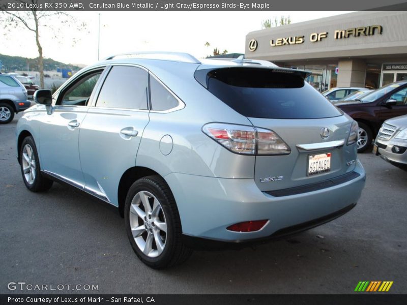 Cerulean Blue Metallic / Light Gray/Espresso Birds-Eye Maple 2010 Lexus RX 350 AWD