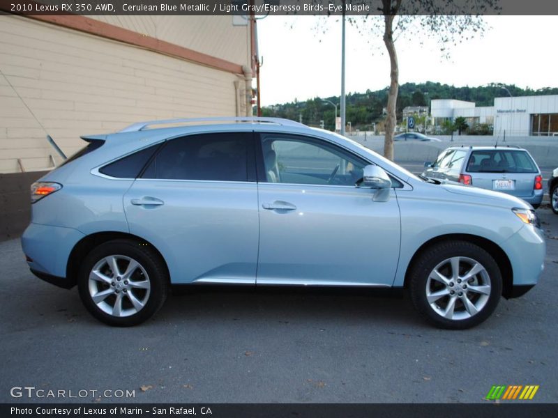 Cerulean Blue Metallic / Light Gray/Espresso Birds-Eye Maple 2010 Lexus RX 350 AWD