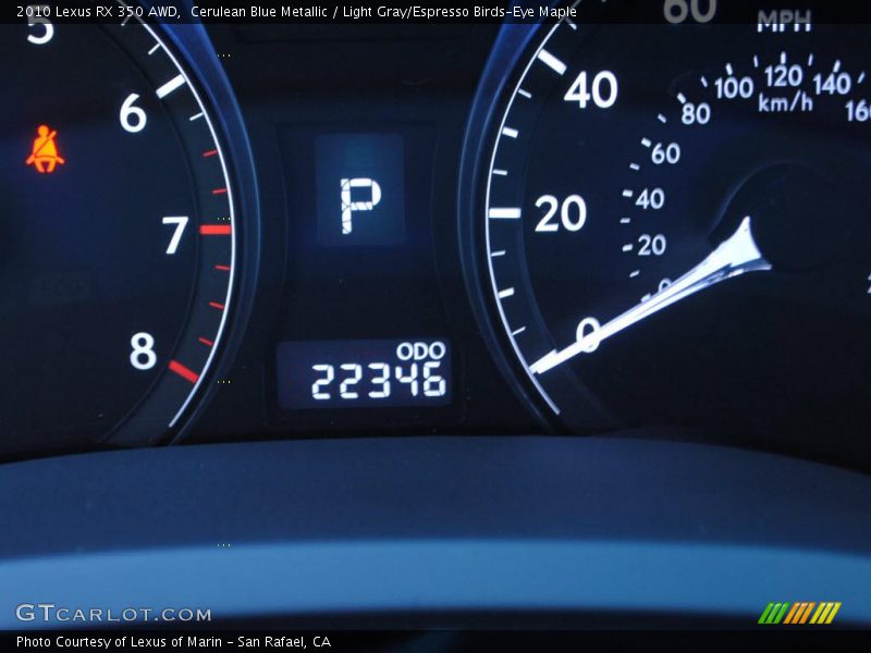 Cerulean Blue Metallic / Light Gray/Espresso Birds-Eye Maple 2010 Lexus RX 350 AWD