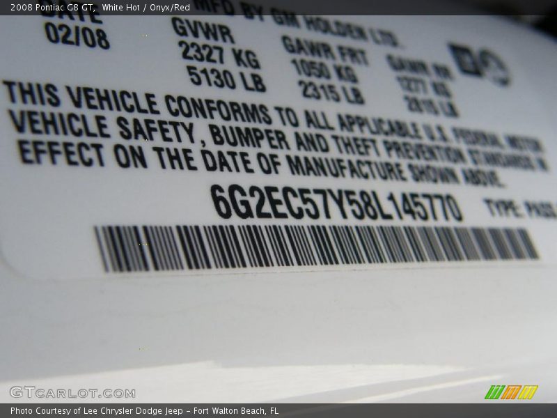 White Hot / Onyx/Red 2008 Pontiac G8 GT