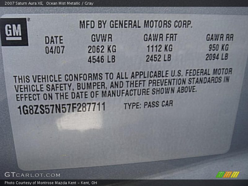 Ocean Mist Metallic / Gray 2007 Saturn Aura XE