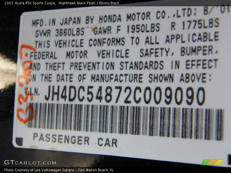 Nighthawk Black Pearl / Ebony Black 2002 Acura RSX Sports Coupe