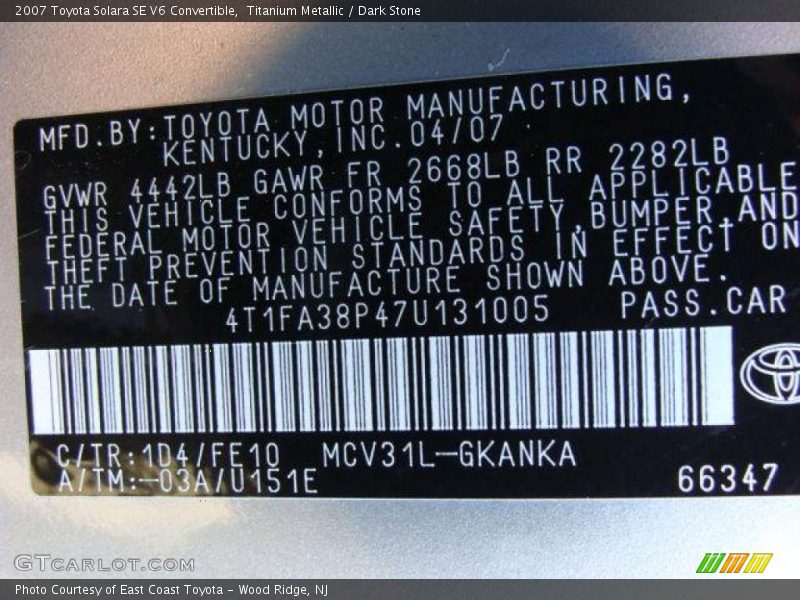 Titanium Metallic / Dark Stone 2007 Toyota Solara SE V6 Convertible