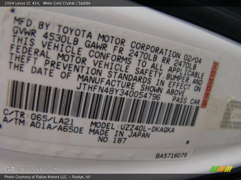 2004 SC 430 White Gold Crystal Color Code 065