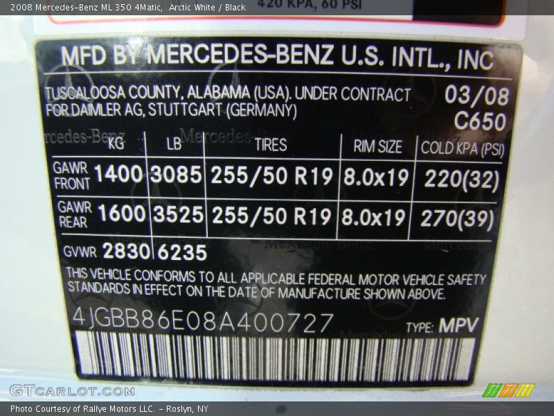 Arctic White / Black 2008 Mercedes-Benz ML 350 4Matic