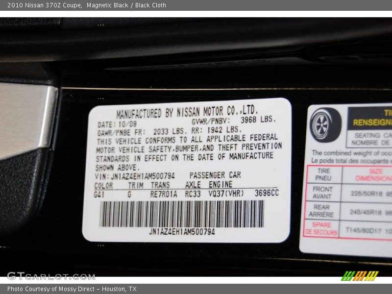 2010 370Z Coupe Magnetic Black Color Code G41