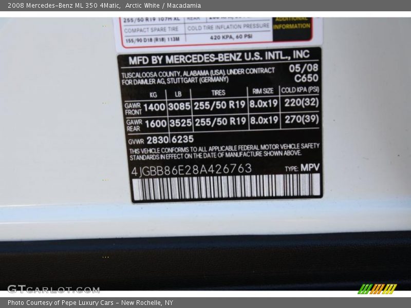 Arctic White / Macadamia 2008 Mercedes-Benz ML 350 4Matic