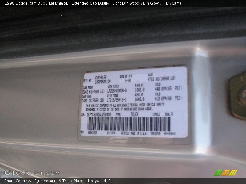 Light Driftwood Satin Glow / Tan/Camel 1998 Dodge Ram 3500 Laramie SLT Extended Cab Dually