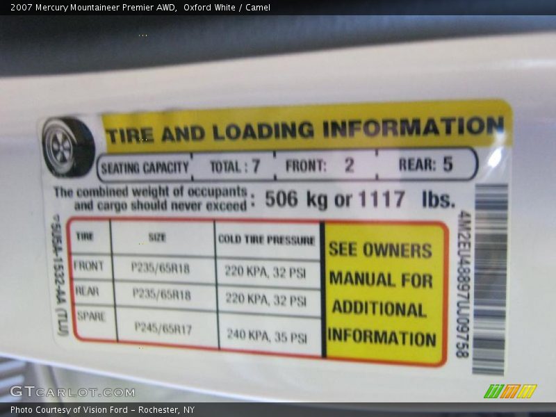 Oxford White / Camel 2007 Mercury Mountaineer Premier AWD
