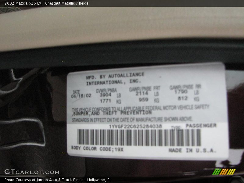 2002 626 LX Chestnut Metallic Color Code 19X
