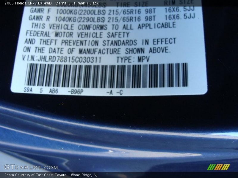 Eternal Blue Pearl / Black 2005 Honda CR-V EX 4WD