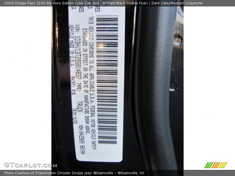 Brilliant Black Crystal Pearl / Dark Slate/Medium Graystone 2009 Dodge Ram 1500 Big Horn Edition Crew Cab 4x4