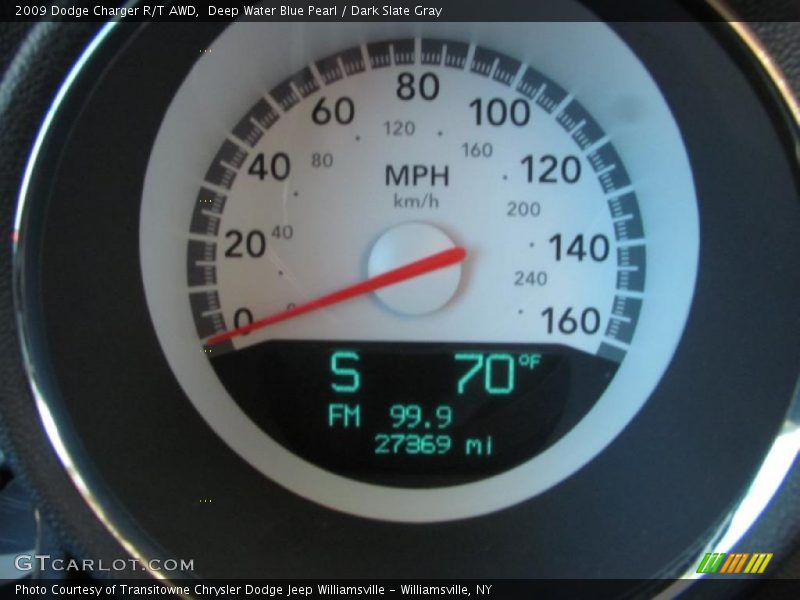 Deep Water Blue Pearl / Dark Slate Gray 2009 Dodge Charger R/T AWD