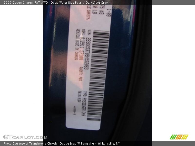 Deep Water Blue Pearl / Dark Slate Gray 2009 Dodge Charger R/T AWD