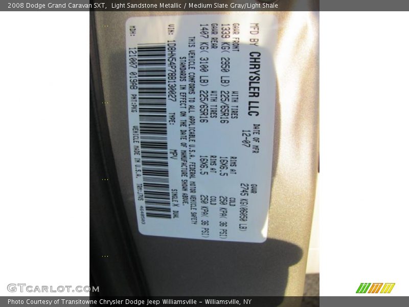 Light Sandstone Metallic / Medium Slate Gray/Light Shale 2008 Dodge Grand Caravan SXT