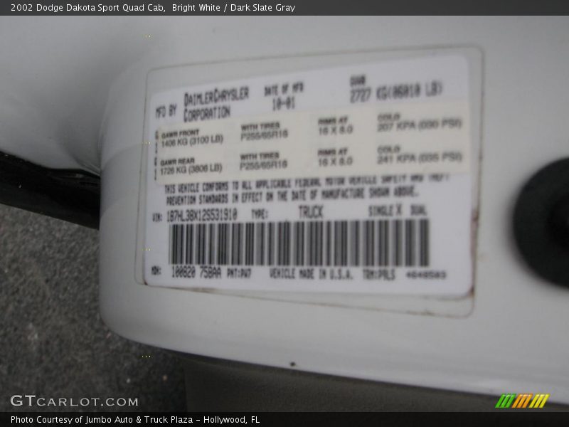 Bright White / Dark Slate Gray 2002 Dodge Dakota Sport Quad Cab