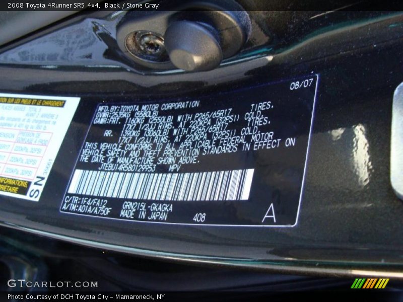 Black / Stone Gray 2008 Toyota 4Runner SR5 4x4