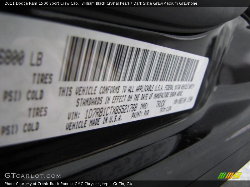 Brilliant Black Crystal Pearl / Dark Slate Gray/Medium Graystone 2011 Dodge Ram 1500 Sport Crew Cab