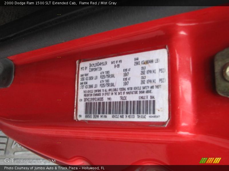 Flame Red / Mist Gray 2000 Dodge Ram 1500 SLT Extended Cab