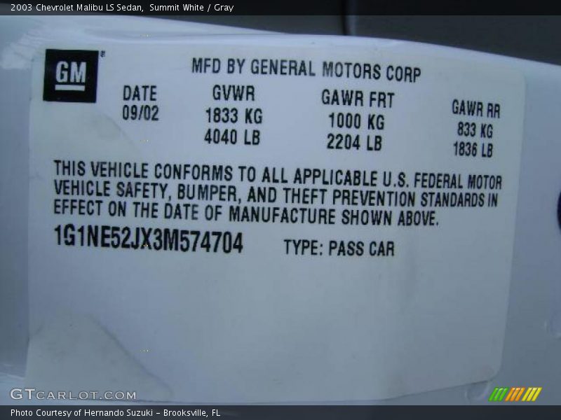 Summit White / Gray 2003 Chevrolet Malibu LS Sedan