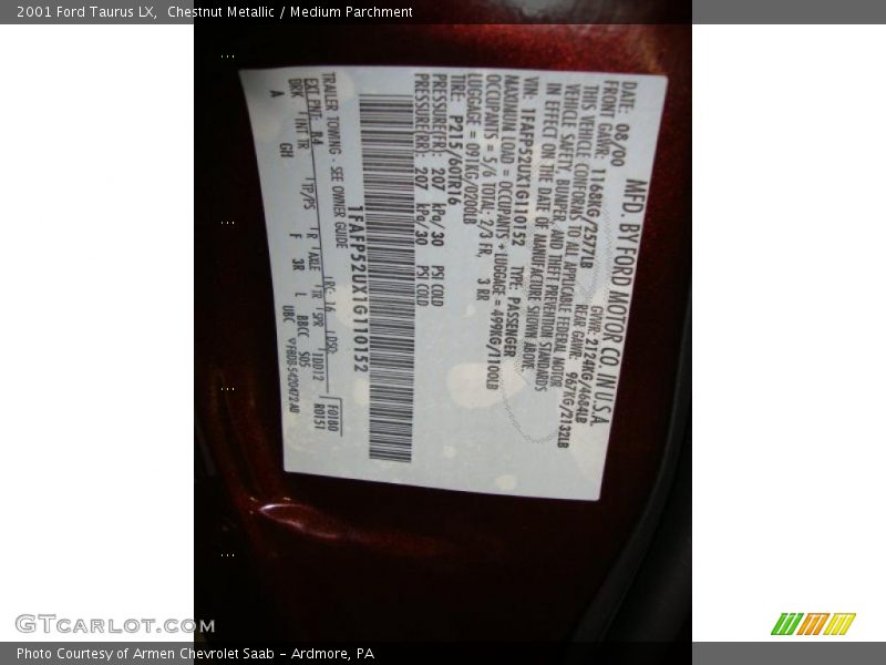 2001 Taurus LX Chestnut Metallic Color Code B4