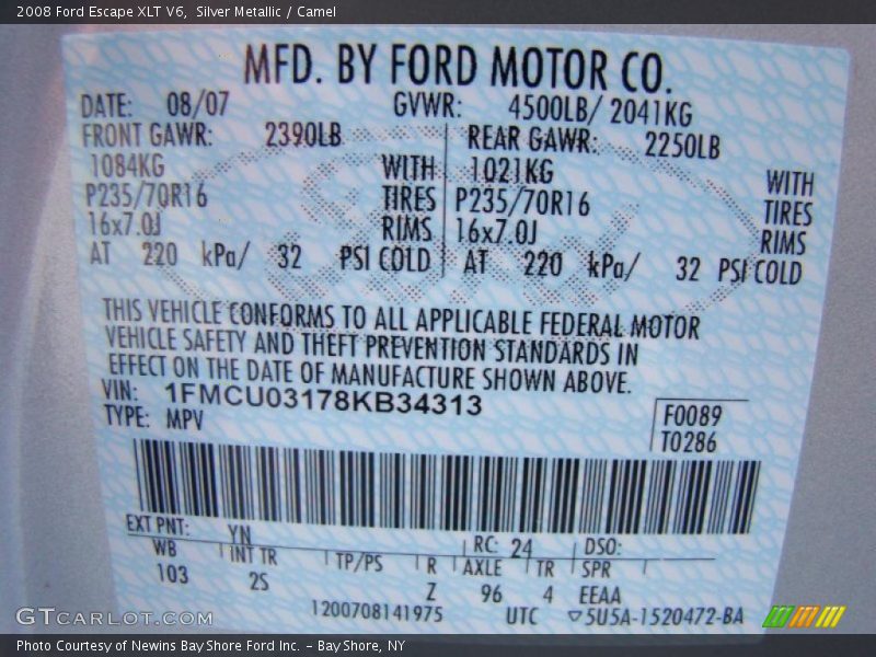 Silver Metallic / Camel 2008 Ford Escape XLT V6