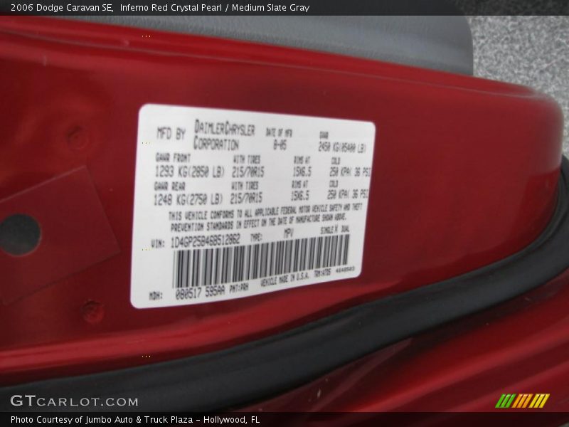 Inferno Red Crystal Pearl / Medium Slate Gray 2006 Dodge Caravan SE