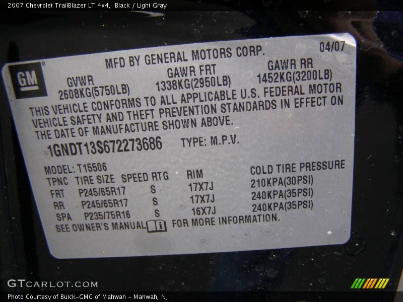 Black / Light Gray 2007 Chevrolet TrailBlazer LT 4x4