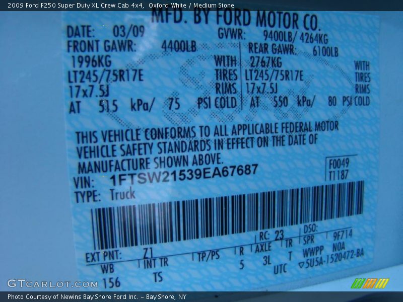 2009 F250 Super Duty XL Crew Cab 4x4 Oxford White Color Code Z1