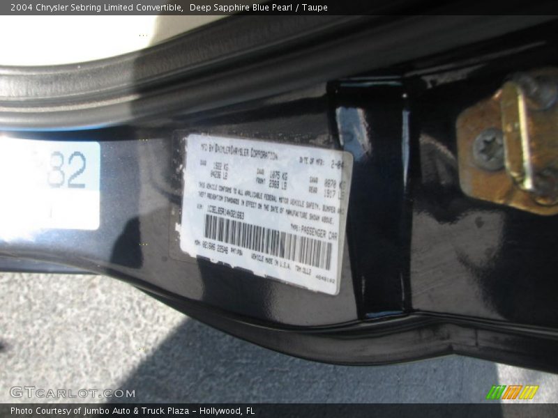 Deep Sapphire Blue Pearl / Taupe 2004 Chrysler Sebring Limited Convertible