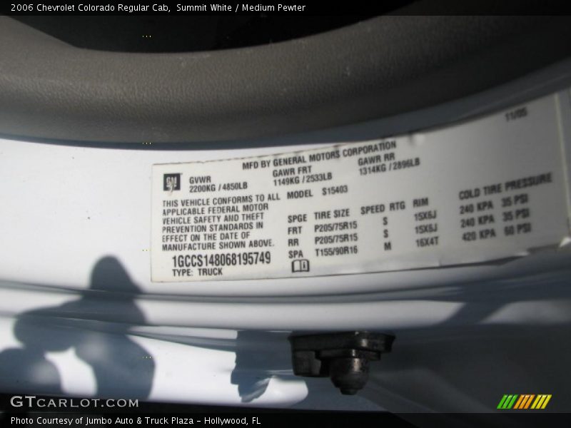 Summit White / Medium Pewter 2006 Chevrolet Colorado Regular Cab