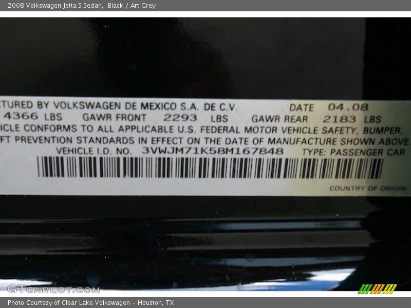 Black / Art Grey 2008 Volkswagen Jetta S Sedan