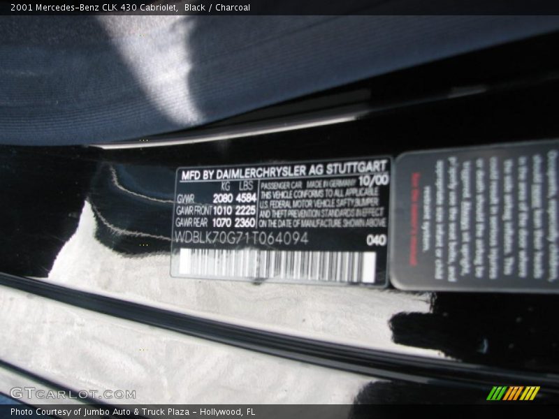 2001 CLK 430 Cabriolet Black Color Code 040
