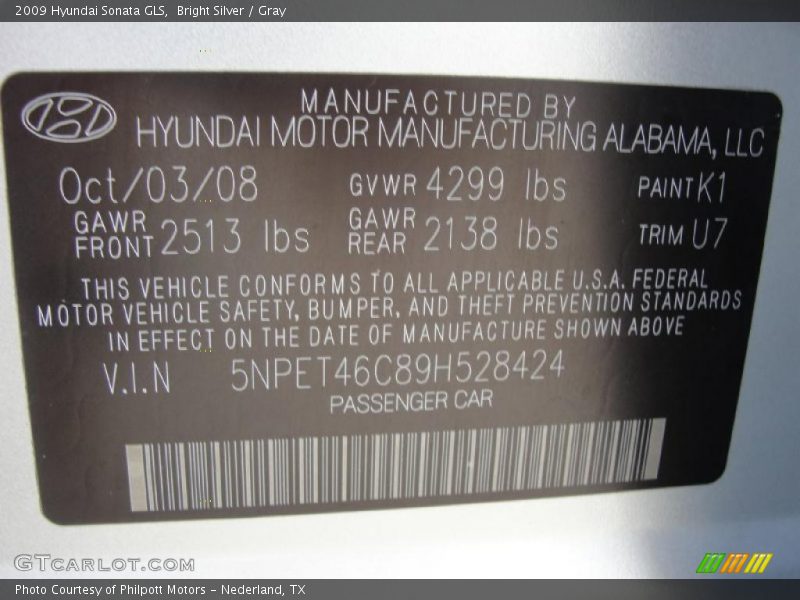 Bright Silver / Gray 2009 Hyundai Sonata GLS