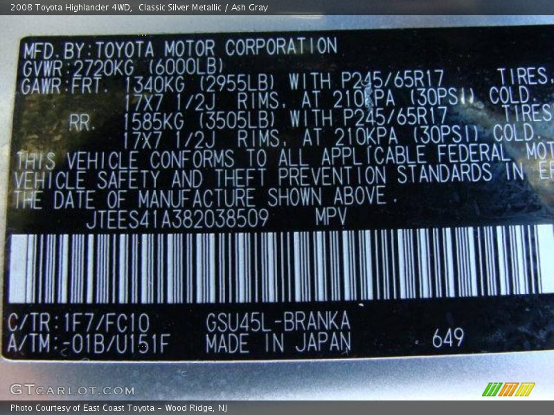 Classic Silver Metallic / Ash Gray 2008 Toyota Highlander 4WD