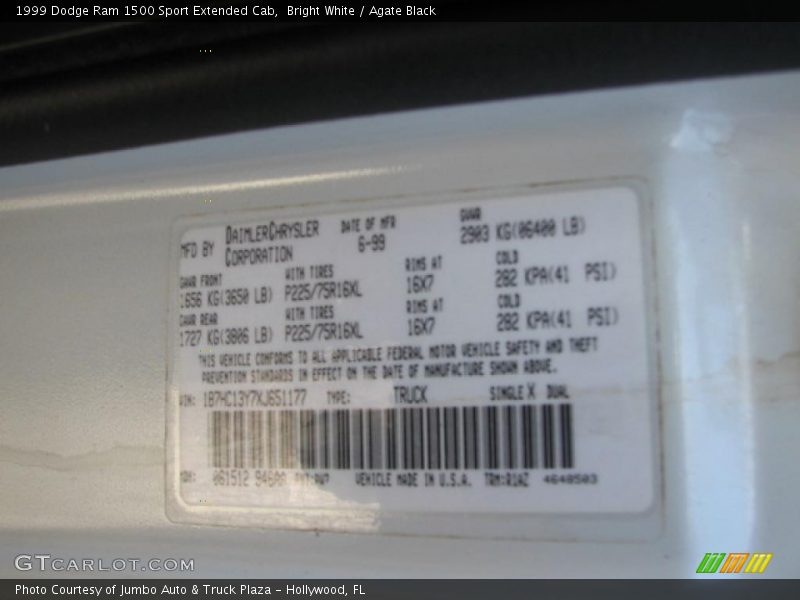 Bright White / Agate Black 1999 Dodge Ram 1500 Sport Extended Cab
