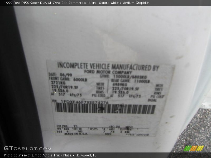 Oxford White / Medium Graphite 1999 Ford F450 Super Duty XL Crew Cab Commerical Utility