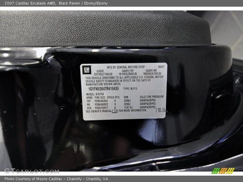 Black Raven / Ebony/Ebony 2007 Cadillac Escalade AWD