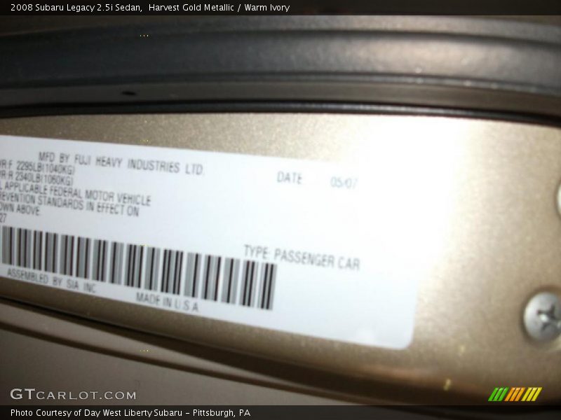 Harvest Gold Metallic / Warm Ivory 2008 Subaru Legacy 2.5i Sedan