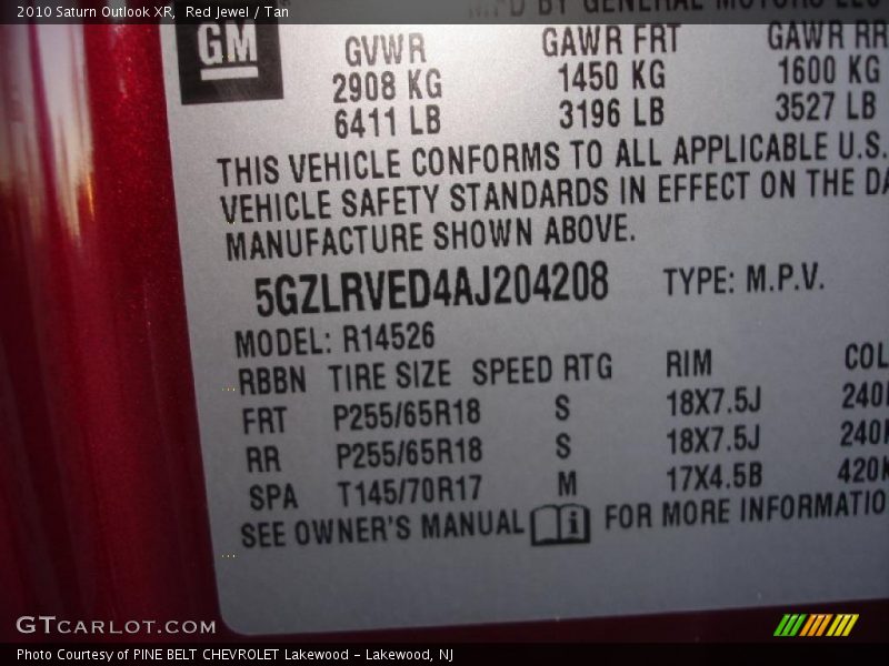 Red Jewel / Tan 2010 Saturn Outlook XR