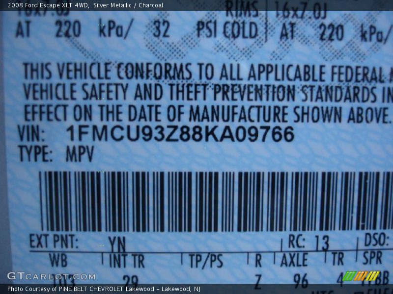 Silver Metallic / Charcoal 2008 Ford Escape XLT 4WD