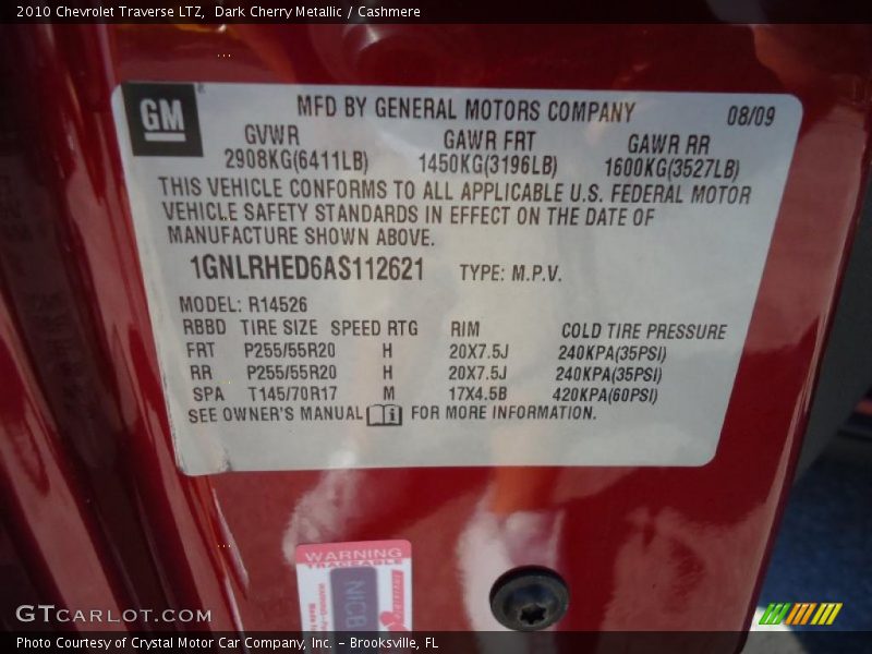 Dark Cherry Metallic / Cashmere 2010 Chevrolet Traverse LTZ
