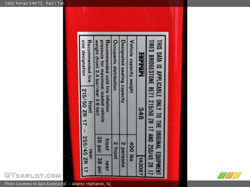 Info Tag of 1992 348 TS