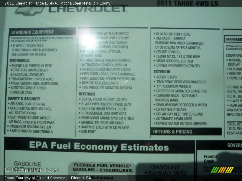  2011 Tahoe LS 4x4 Window Sticker
