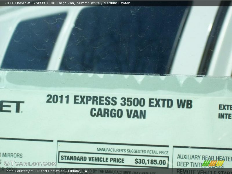  2011 Express 3500 Cargo Van Window Sticker
