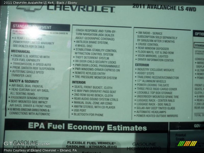  2011 Avalanche LS 4x4 Window Sticker