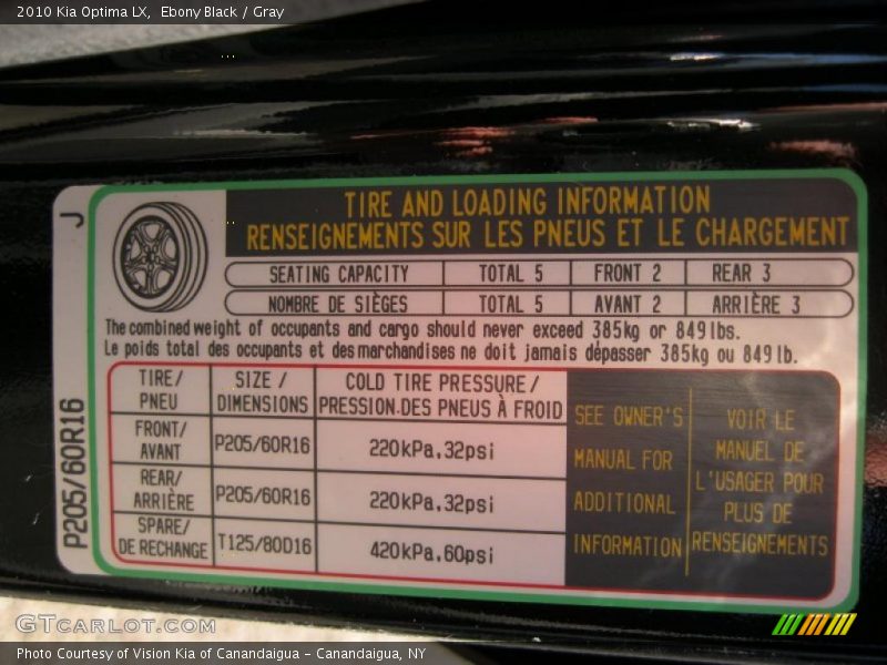 Ebony Black / Gray 2010 Kia Optima LX