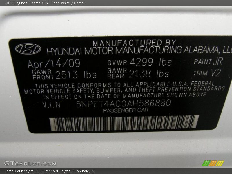 Pearl White / Camel 2010 Hyundai Sonata GLS
