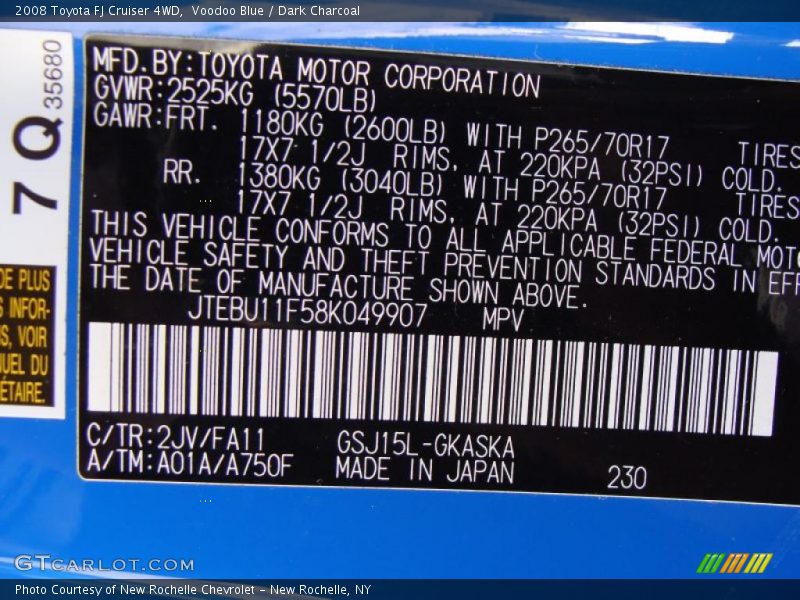 Voodoo Blue / Dark Charcoal 2008 Toyota FJ Cruiser 4WD